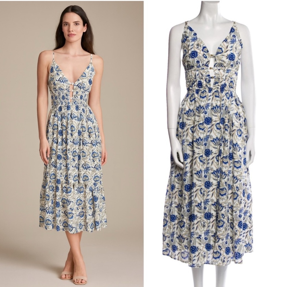 CAROLINE CONSTAS Floral Cottagecore Midi Dress Sundress